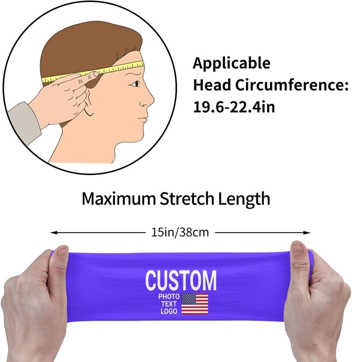 Custom Sports Headband Sweatband Bandana Add Your Photo Logo Text Number, Bulk Customized Unisex Sports Moisture Wicking Breathable Elastic
