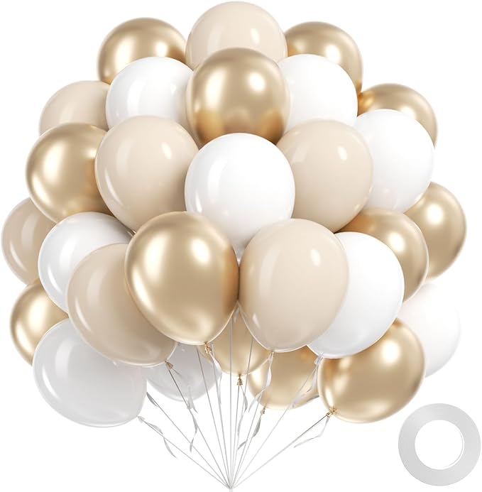 60pcs Gold and White Balloons 12inch with Metallic Gold Sand White Balloons for Engagement Wedding Birthday Baby Shower Party Decorations