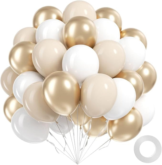 60pcs Gold and White Balloons 12inch with Metallic Gold Sand White Balloons for Engagement Wedding Birthday Baby Shower Party Decorations