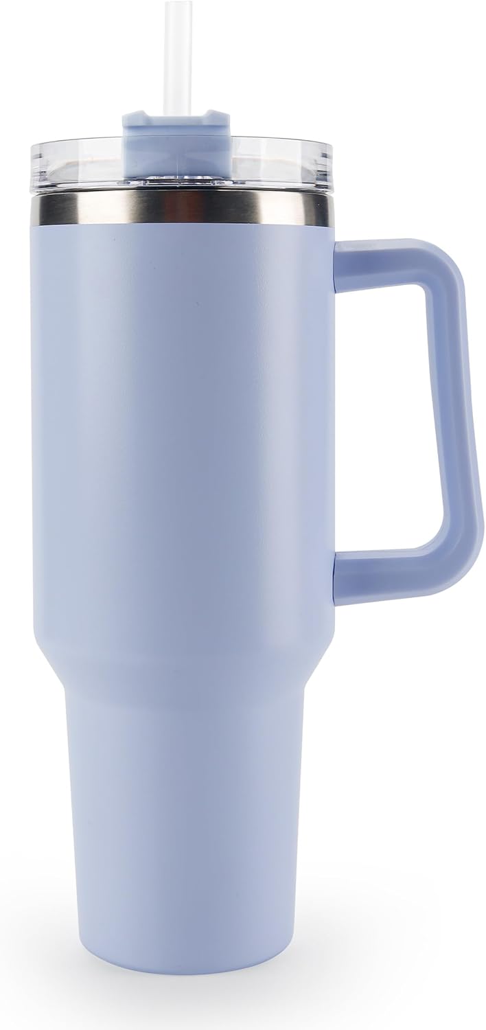 40 oz Tumbler with Handle and Straw Spill Proof Large Travel Coffee Mug Insulated Reusable Stainless Steel Cup with Lid Fit for Car Cup Holder(Blue)