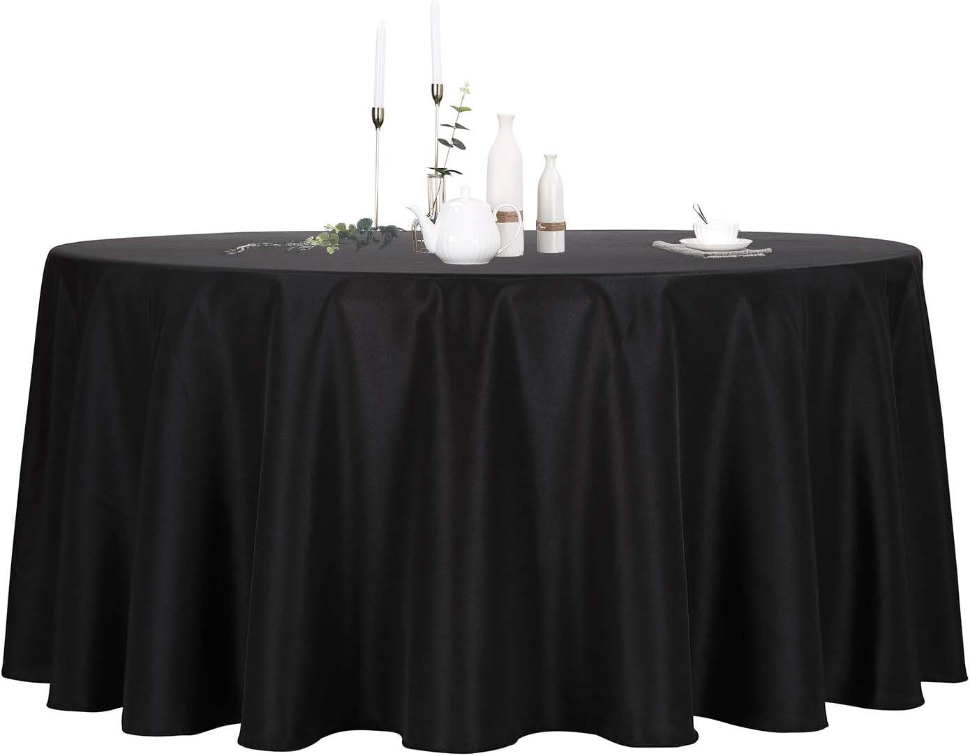 Ascoza 2 Pack 132 Inch Black Round Tablecloth in Polyester Fabric for Wedding/Banquet/Restaurant/Parties