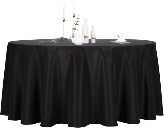 Ascoza 2 Pack 132 Inch Black Round Tablecloth in Polyester Fabric for Wedding/Banquet/Restaurant/Parties