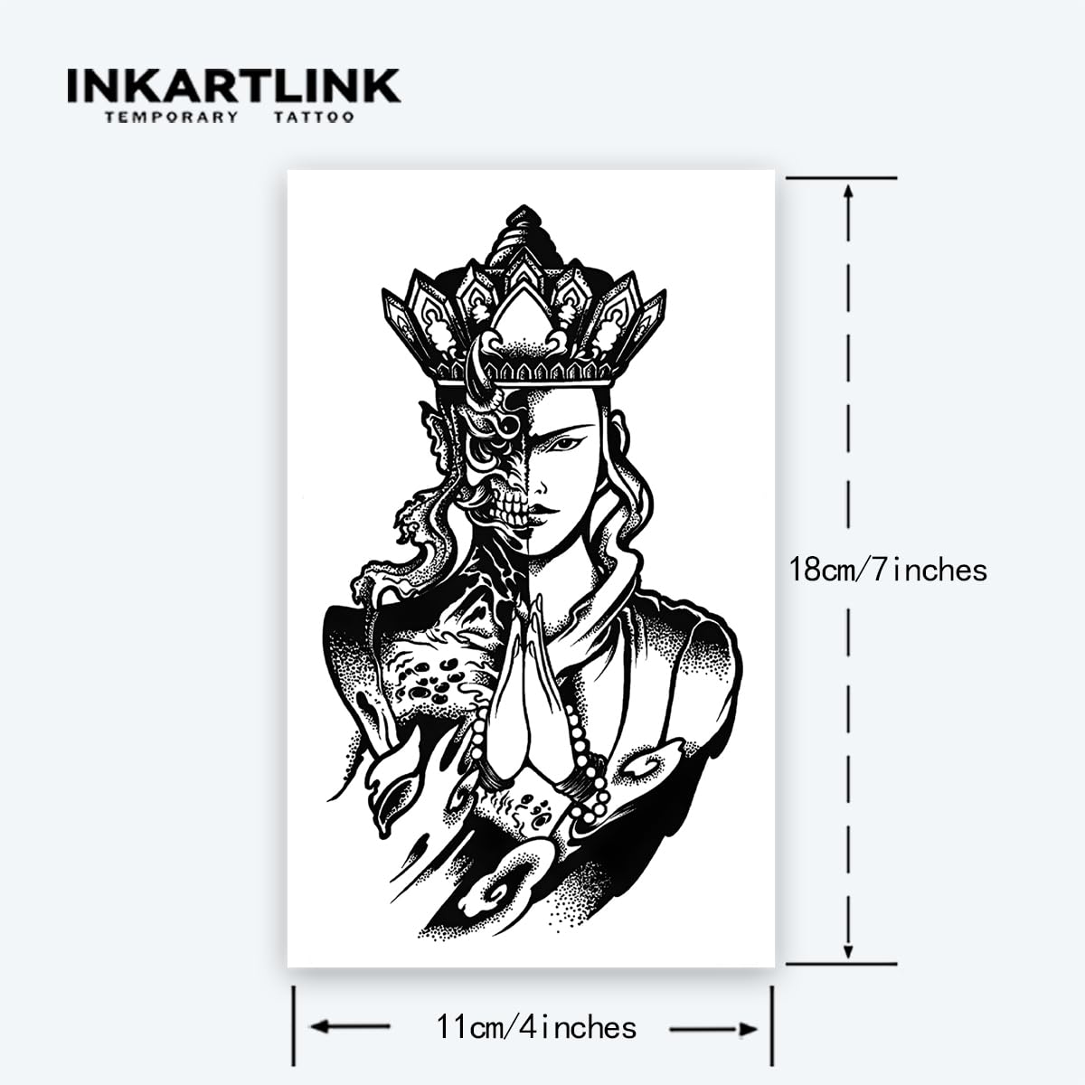 INKARTLINK Tattoo Tech,2 Sheets Extra-Large Semi Permanent Tattoo,Adult Art Design Temporary Tattoos, Lasst 1-2 Weeks, Waterproof, Realistic look (Good and Evil, Tang Monk Design?