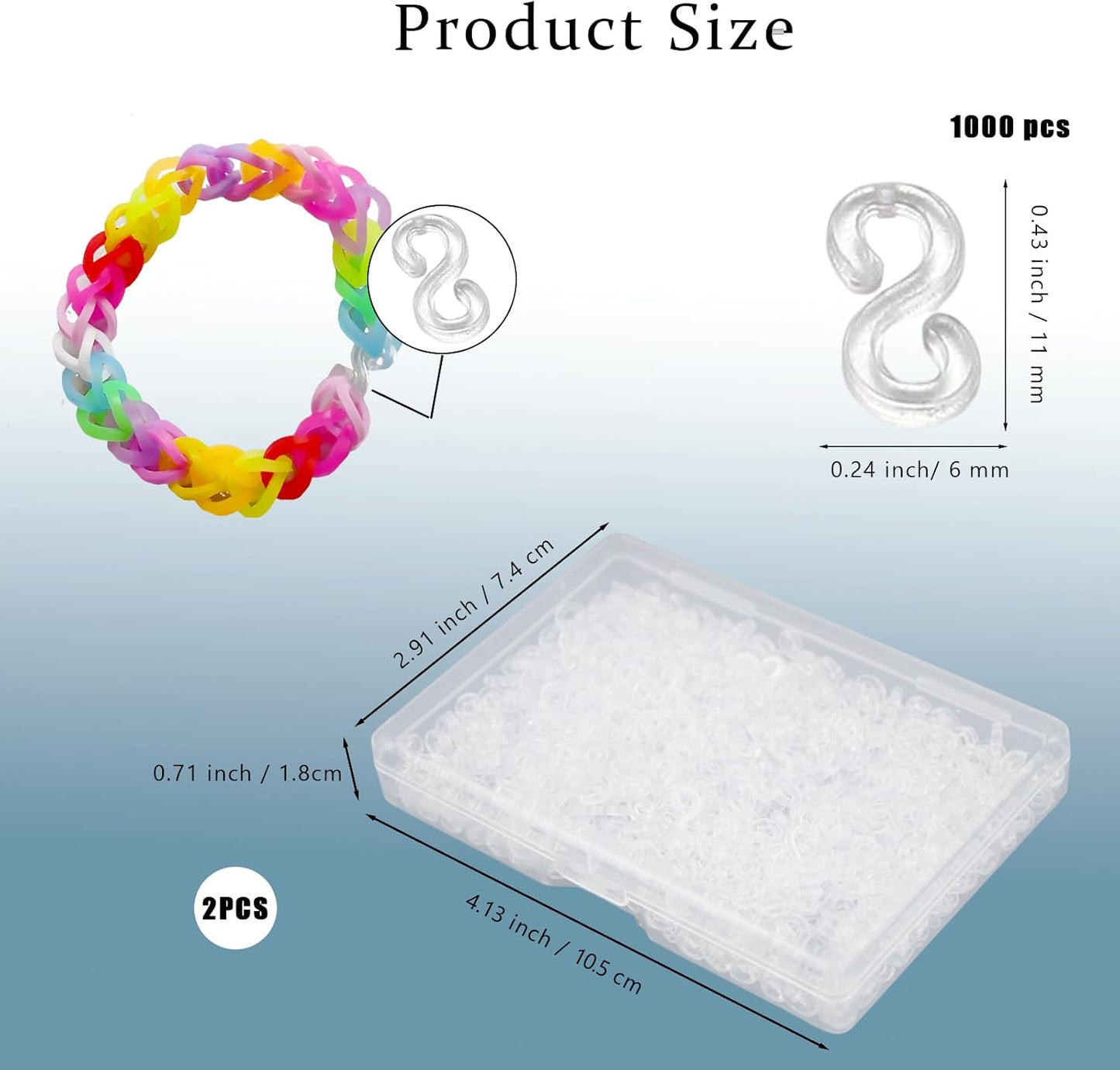 Naturahand 1000 Pcs S Clips for Loom Bracelets Making Kit Clear Plastic Connectors DIY Handicrafts Rubber Bands