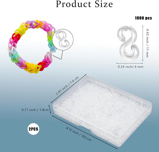 Naturahand 1000 Pcs S Clips for Loom Bracelets Making Kit Clear Plastic Connectors DIY Handicrafts Rubber Bands