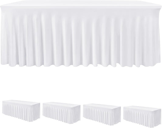 HolidayIdeas White 4ft Spandex Tablecloth 4 Pack Fitted Stretch Rectangluar Table Skirts 24x48 Inch, Wrinkle-Free Floor Length Polyester Table Cover for Weddings Parties Banquets Events