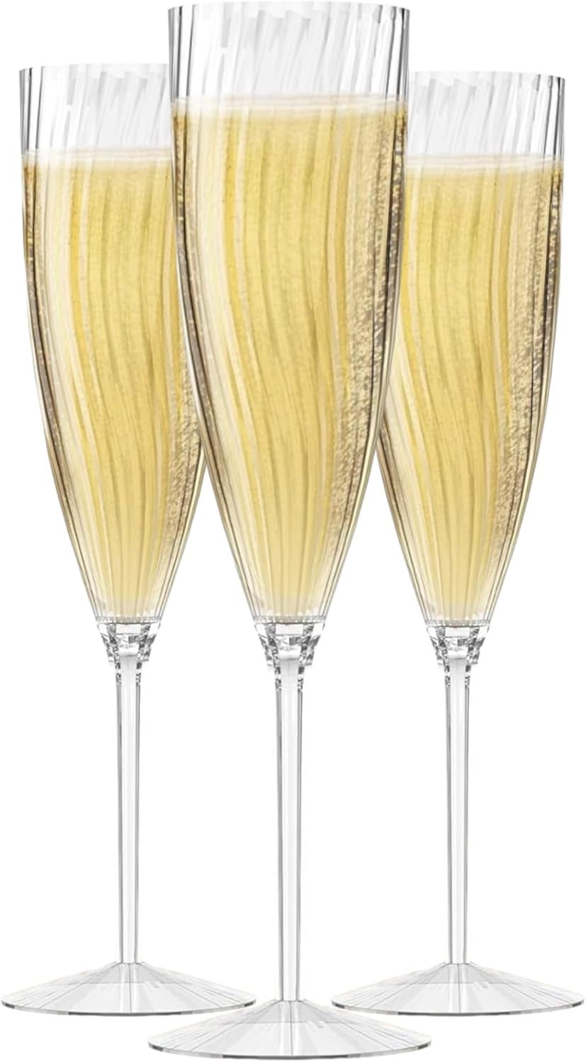 Oojami 6 Oz Clear Plastic Champagne Glasses 24 Pack Hard Disposable Plastic Champagne Flute Ideal for Home Daily Life Party Wedding Toasting Drinking Champagne Reusable Party Supplies