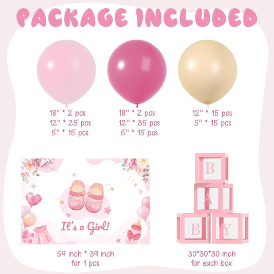 Baby Shower Balloons - Girl Babys Shower Decor ， Baby Showers Decorations ， Baby Shower Decors ， Carry a Background Cloth And 4 Baby Balloon Boxes