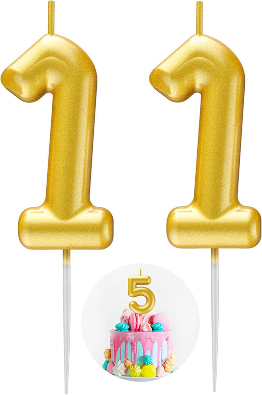 Gold Number 11 Candle Happy Birthday 3D Number Candles for Birthday Cake Party Decoration Wedding Anniversary Celebration Supplies