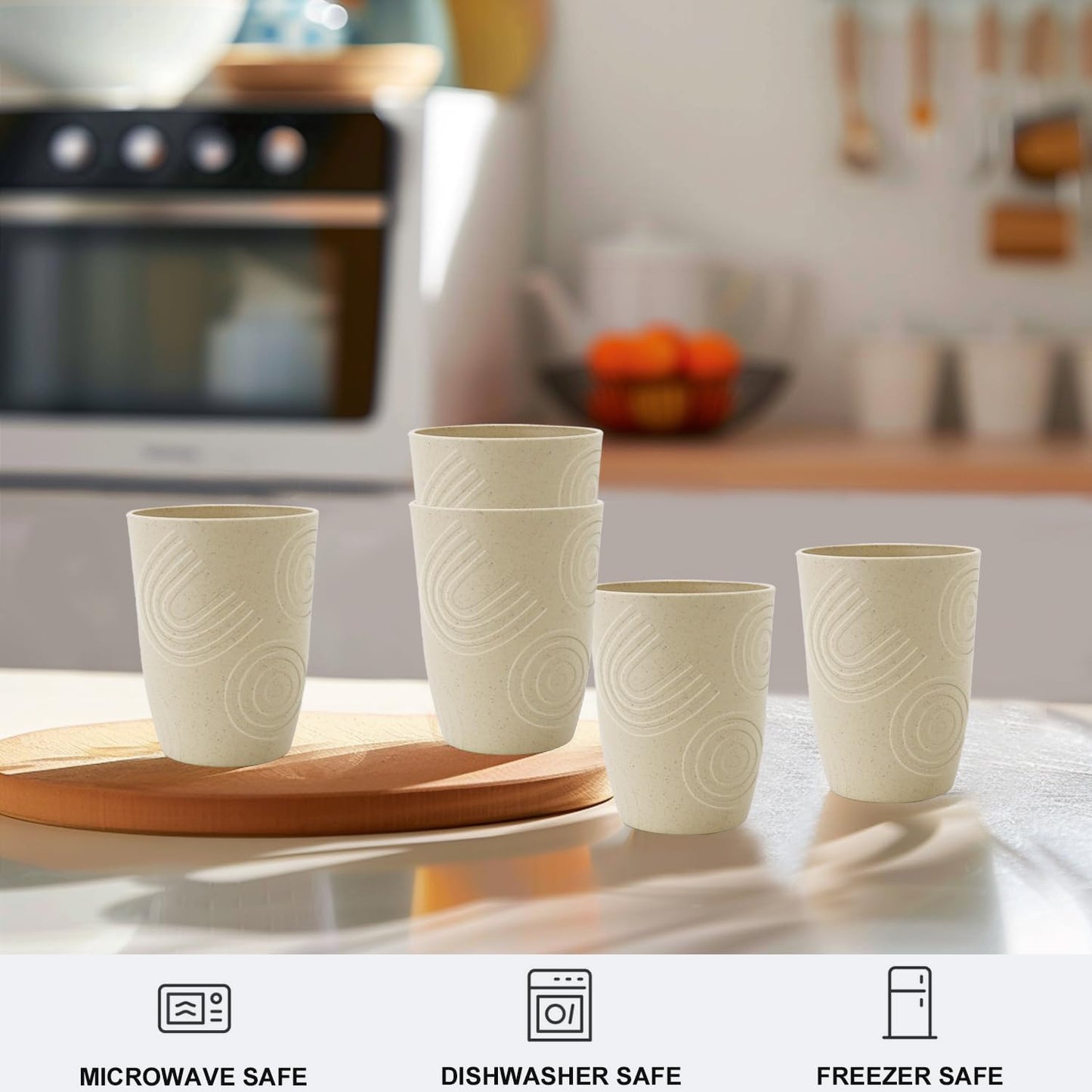 12 oz Wheat Straw Cups Set of 6, Alternatives to Plastic Cups Reusable, Unbreakable Water Cups, Dishwasher Safe Kitchen Cup, Small Water Cups for Kitchen (Beige)