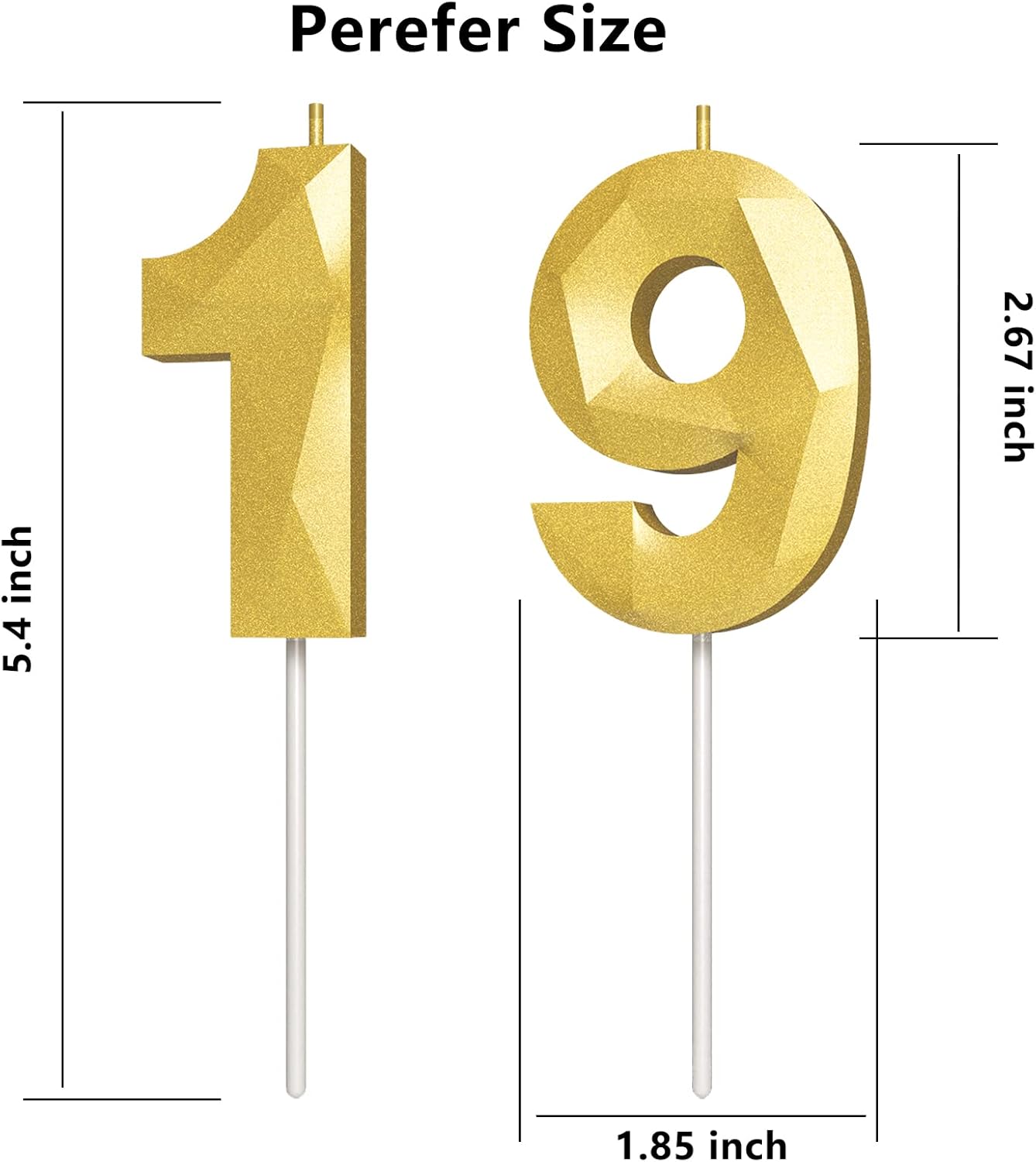 Number Birthday Candles(19 Candle Gold) 3D Diamond Shape Number Happy Birthday Cake Candles for Birthday Party Wedding Decoration Reunions Theme Party
