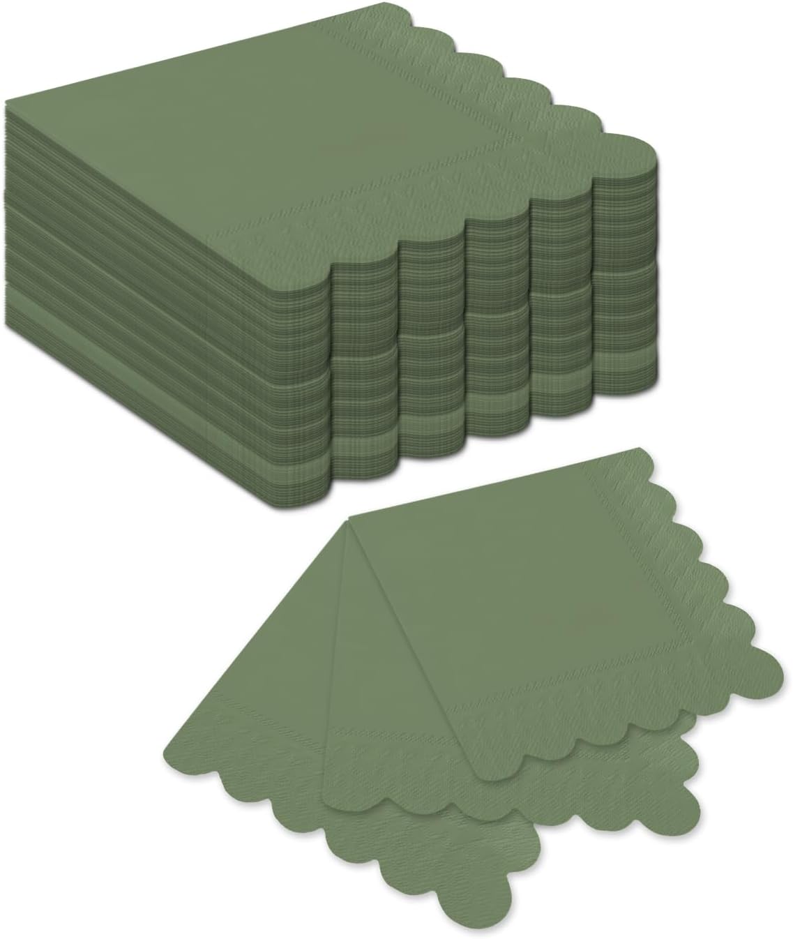 qiqee Grayish Pea Green Cocktail Dinner Napkins 5x5inch Disposable Beverage,Wedding, Birthday Party Dessert Wave Paper Napkins(120 Count)