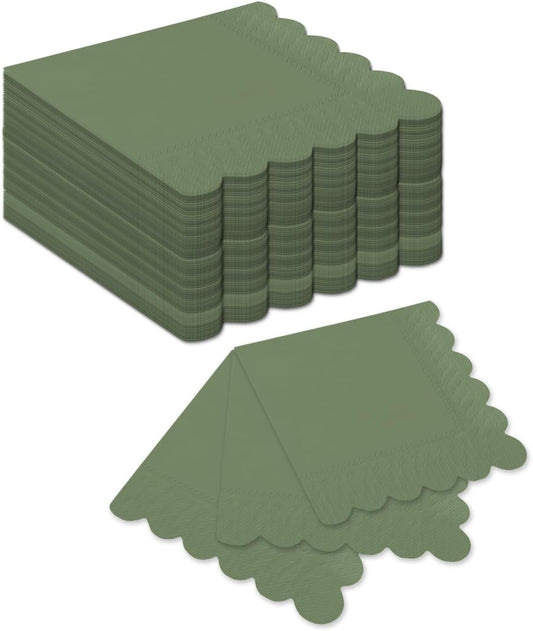 qiqee Grayish Pea Green Cocktail Dinner Napkins 5x5inch Disposable Beverage,Wedding, Birthday Party Dessert Wave Paper Napkins(120 Count)