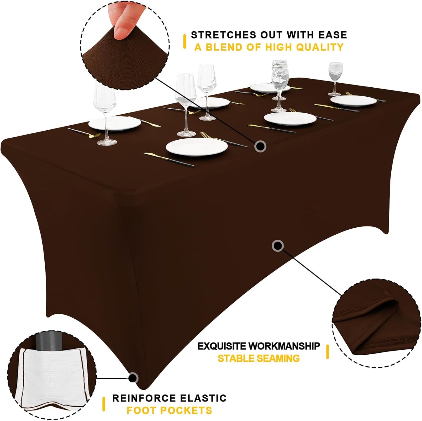 Smiry 2 Pack Spandex Table Cloth 8FT, Elastic Fitted Stretch Tablecloths, Washable and Wrinkle Free Rectangular Patio Table Cover for Outdoor, Wedding, Banquet & Parties (Coffee, 96Lx30Wx30H Inch)