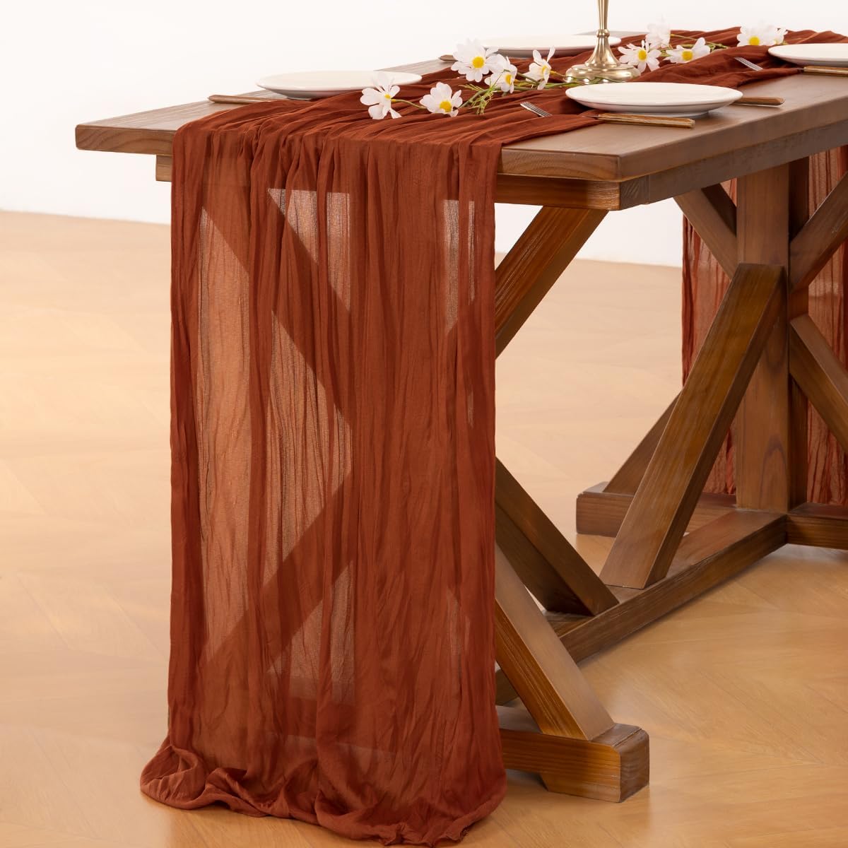 Socomi Fall Thanksgiving Cheesecloth Table Runner 3pcs Terracotta Boho Rustic Gauze 120 inch 10FT Cheese Cloth Runner for Wedding Party Baby Shower Birthday Home Decor Holiday Decorations