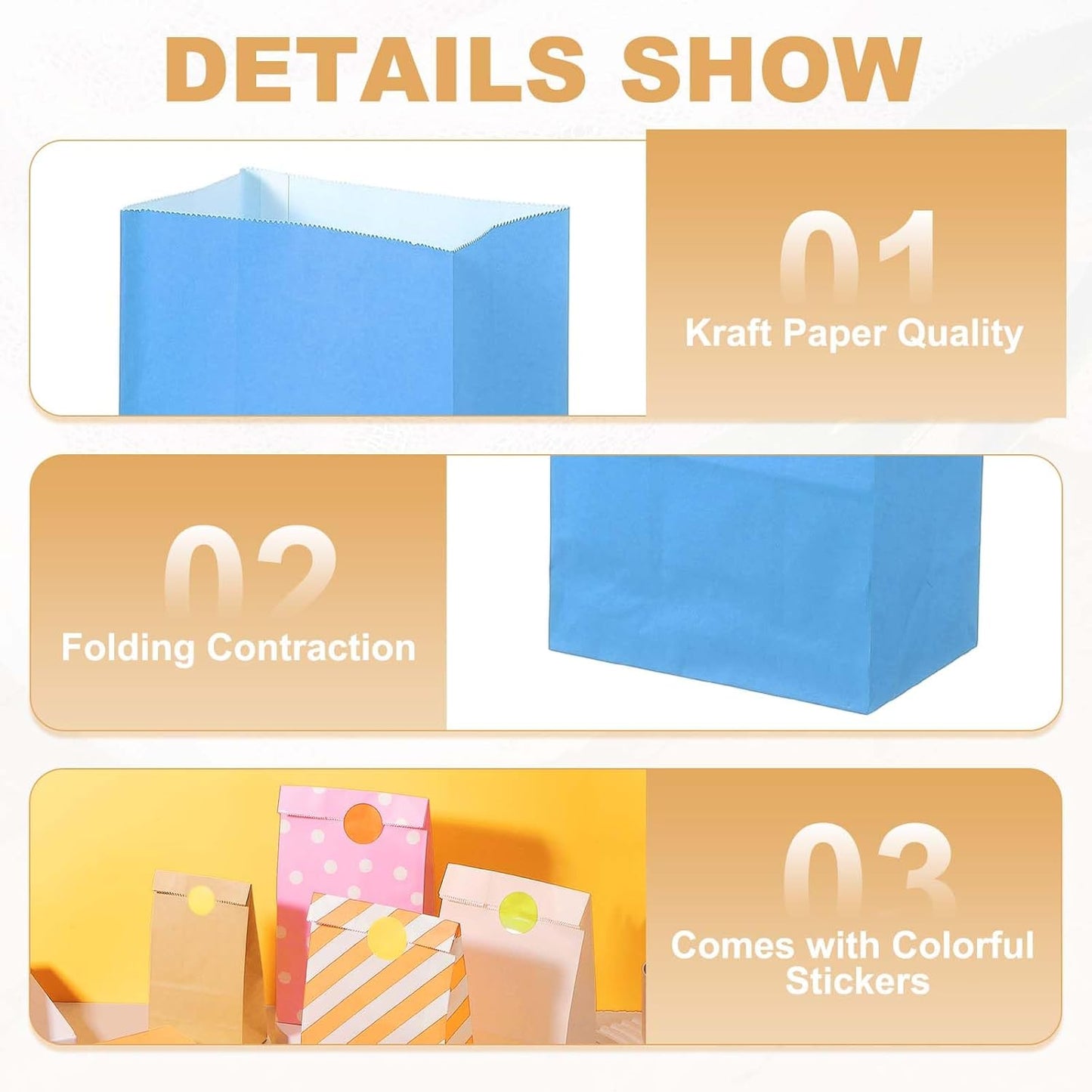 PATIKIL Party Favor Bag, 24 Pcs 5.1x3.1x9.4 Inch Medium Paper Candy Bags Gift Treat Celebration Halloween Goody Birthday Wedding Party with Stickers, Blue