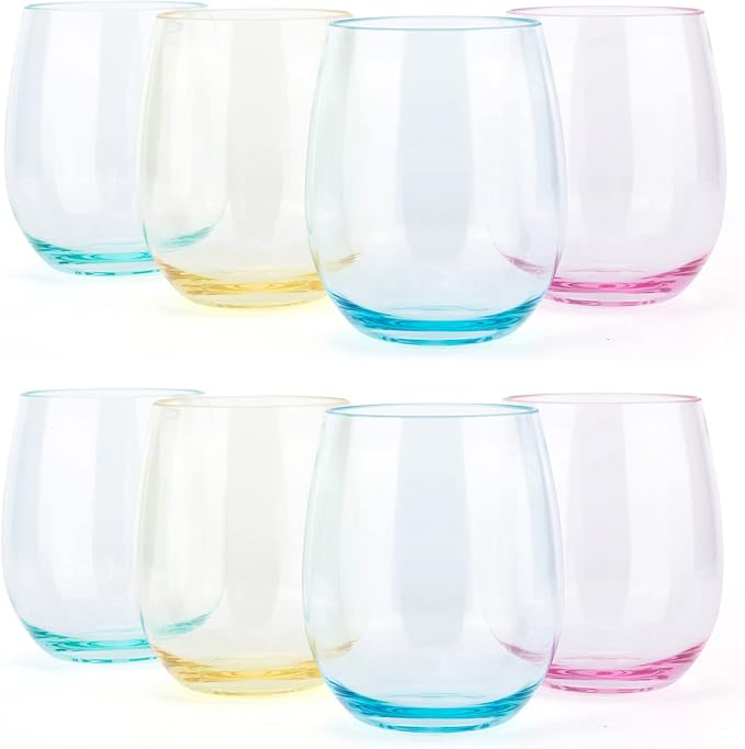 KX-WARE Unbreakable 18-ounce Acrylic Stemless Wine Glasses, Set of 8 Multicolor