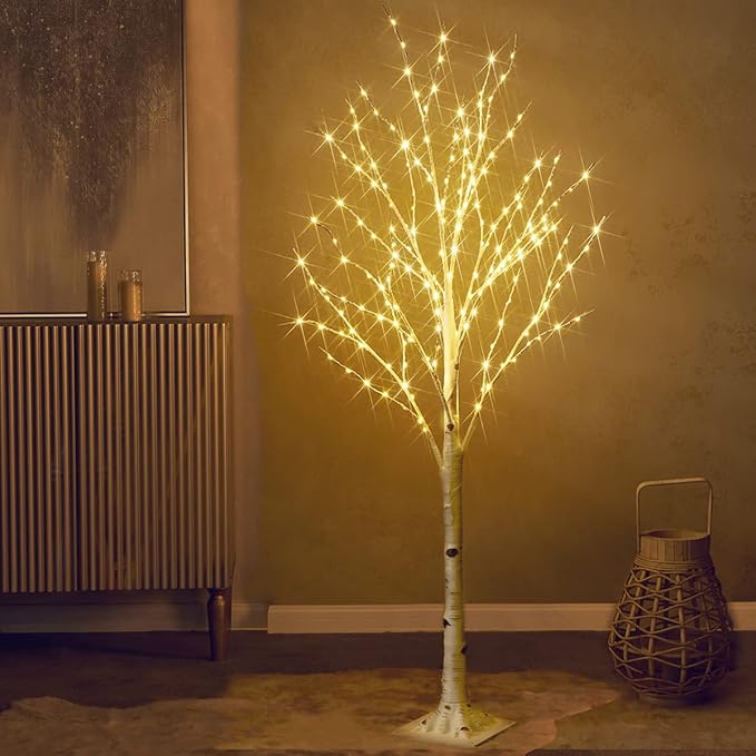 Fudios Lighted Birch Trees for Decoration 4FT Light up 200 LED Faux White Tree Plug in Artificial White Christmas Decor for Home Inside Xmas Wedding Party Gift Outdoor