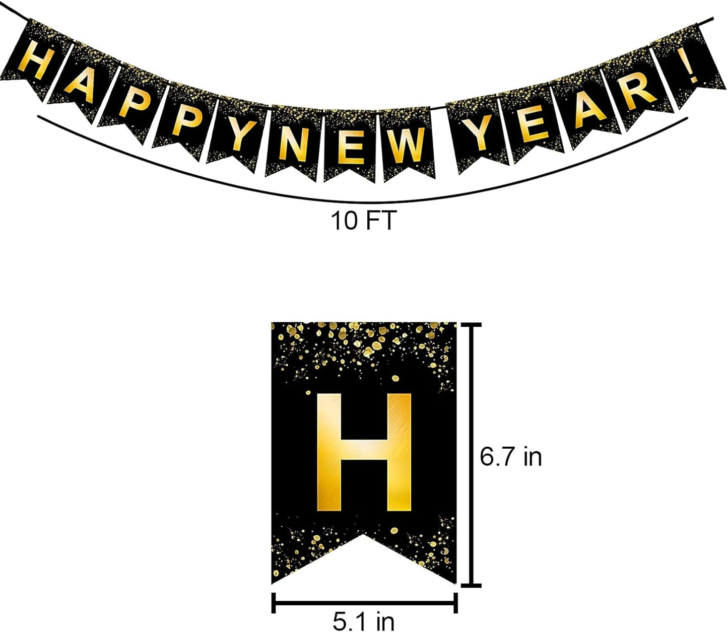 Fecedy Black Gold Happy New Year Banner for New year Party Decorations