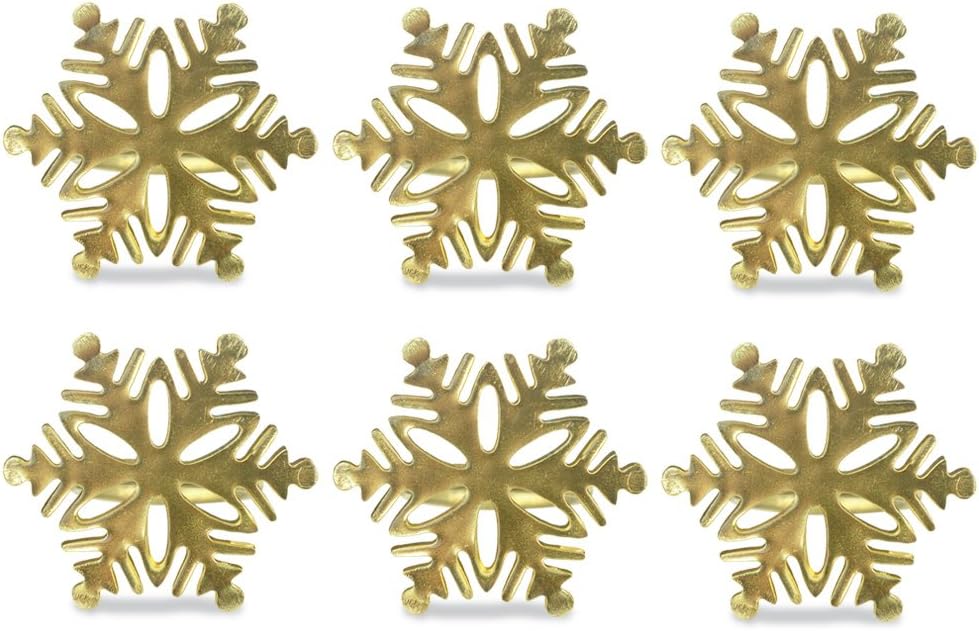 DII Christmas Thanksgiving Holiday Tabletop Décor Collection Decorative Napkin Ring Holder Set, 2.5" Diameter, Gold Snowflake, 6 Piece