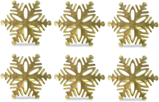 DII Christmas Thanksgiving Holiday Tabletop Décor Collection Decorative Napkin Ring Holder Set, 2.5" Diameter, Gold Snowflake, 6 Piece