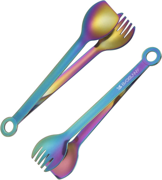 MSY BIGSUNNY Multicolor Small Serving Tongs - 6 Inches Premium Stainless Steel Appetizer Tongs, Set of 4