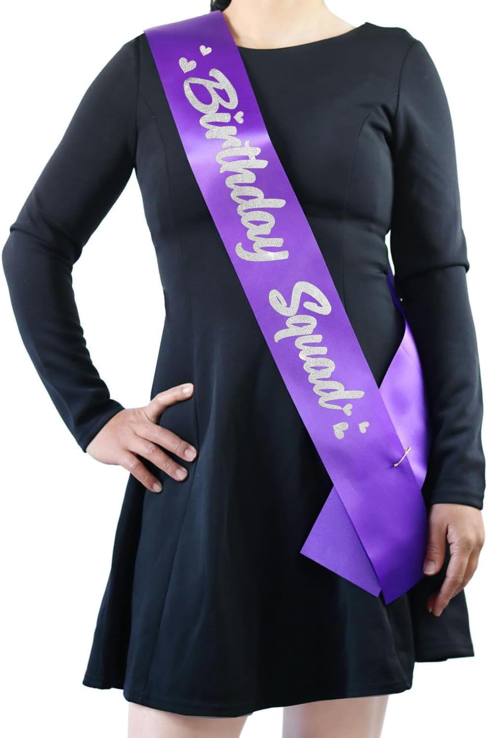 6 Pieces Birthday Squad Sash Set Purple with Silver Glitter Lettering Birthday Sash for Women Funny Party Favors Decorations for Sweet 16 18th 21st 25th 30th 40th 50th or Other Bday
