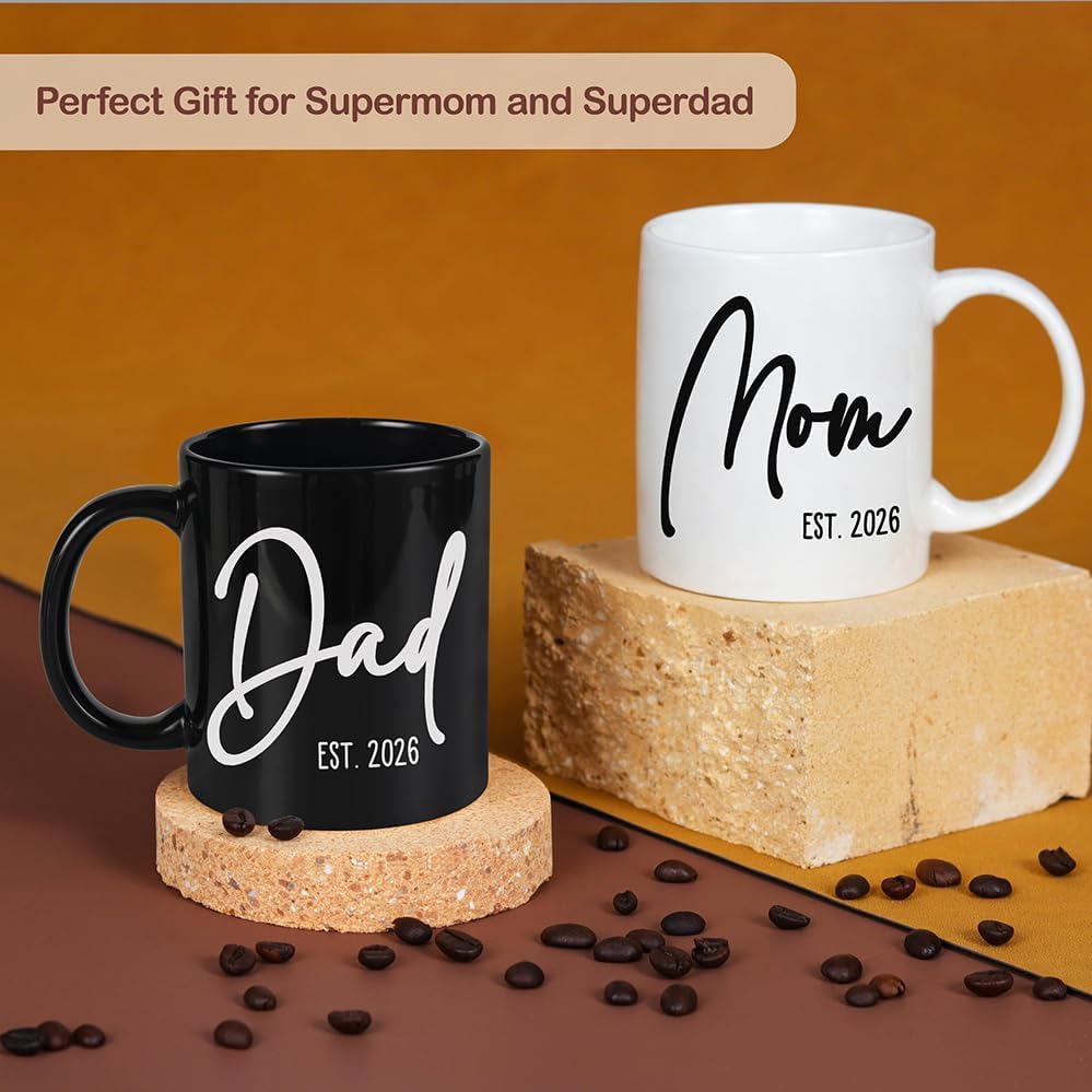 Breezy Valley Mom Dad Coffee Mugs Est 2026 Cup, 1st First Time New Parents Gifts for Couples - Expecting Parents Mom Dad to Be Gifts, Pregnancy Baby Shower Gender Reveal Gift ideas for Mommy to be
