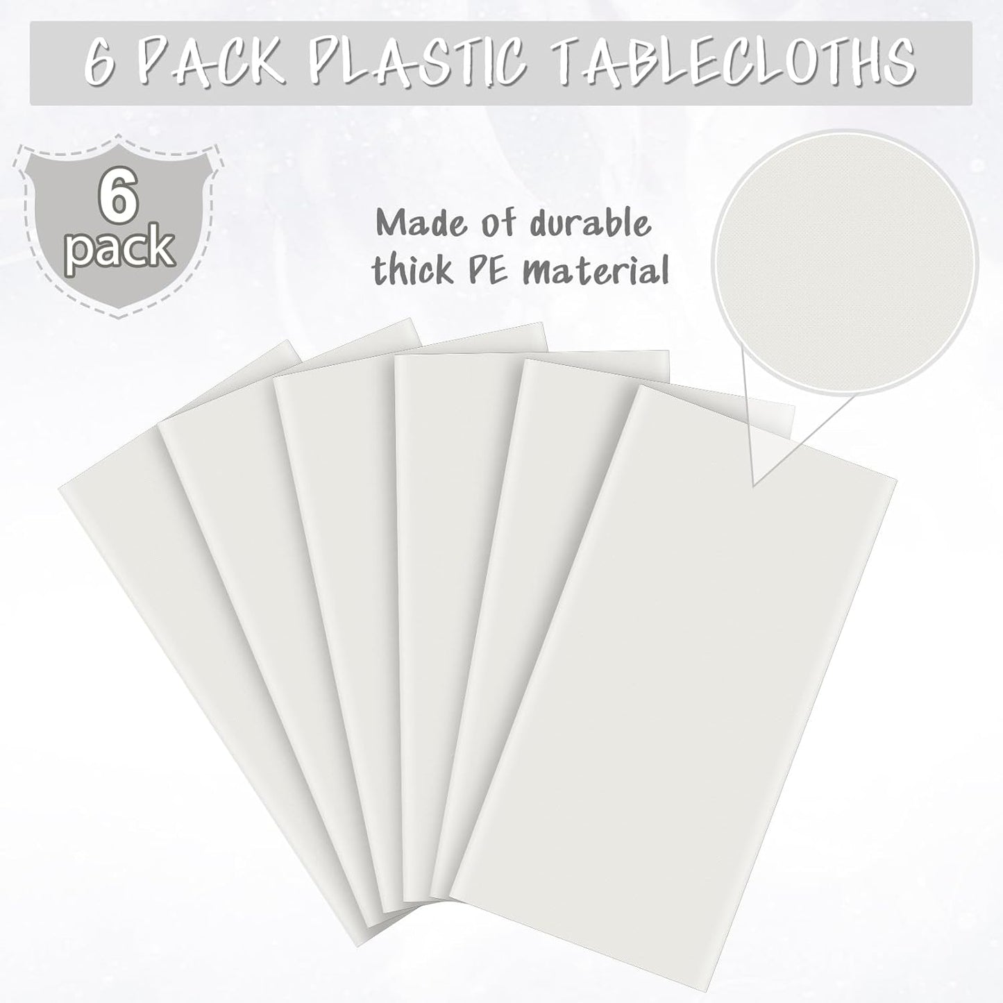 6Pcs 54 x 108 Inch White Rectangle Tablecloth,Disposable Plastic Table Cloth,Waterproof White Table Cover for Graduation Birthdays Weddings Anniversary Party Decorations