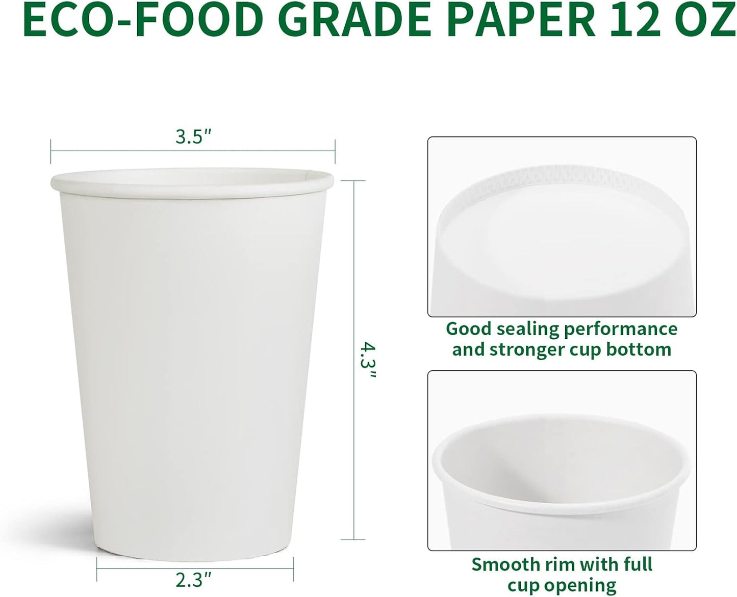RACETOP Paper Coffee Cups 12 oz 300 pack, Paper Cups Disposable, Hot Coffee Cups, Ideal for Coffee, Hot Drinks