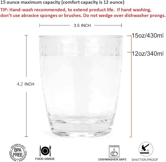 KOXIN-KARLU Hammered 15-ounce and 26-ounce Plastic Tumbler Acrylic Glasses, set of 8 Clear
