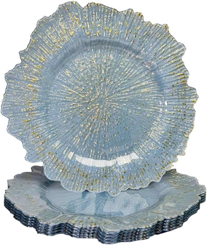 Blue Charger Plates,13 Inch Reef Plastic Chargers for Dinner Plate, Decorative Chargers for Wedding,Elegant Parties, Banquets and Table Decor(Set Of 6)