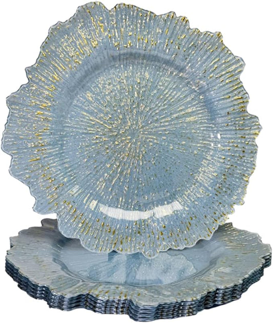 Blue Charger Plates,13 Inch Reef Plastic Chargers for Dinner Plate, Decorative Chargers for Wedding,Elegant Parties, Banquets and Table Decor(Set Of 6)