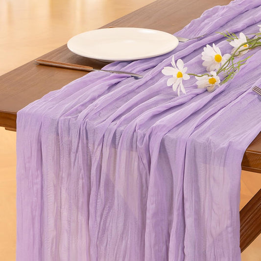 Socomi Lilac Purple Lavender Cheesecloth Table Runner Fall Thanksgiving Boho Rustic Gauze 120 inch 10FT Cheese Cloth Runner for Wedding Party Baby Shower Birthday Home Decor Holiday Decorations