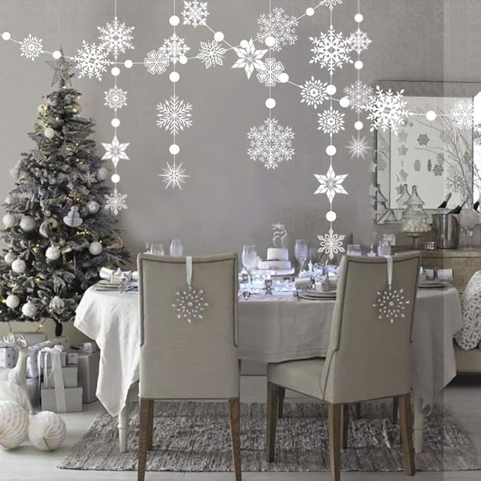 Decor365 Snowflake Garland Winter Wonderland Decorations White Snow Flake Garlands Hanging Snowflake Decorations from Ceiling Classroom Winter Decor Christmas Frozen Birthday Party Backdrop