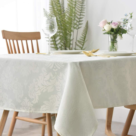 maxmill Square Tablecloth Damask Design Water Proof Wrinkle Free Heavy Weight Soft Tablecloth Decorative Table Cover for Outdoor and Indoor Use Square 60 x 60 Inch Ivory