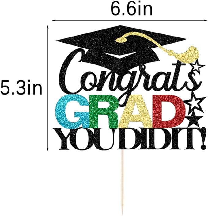 Congrats grad you did it Cake Topper,2025 Graduation Cake Topper,Congrats Grad Decorations,2025 High School/College/University Graduation Party Decoration Supplies.(black)
