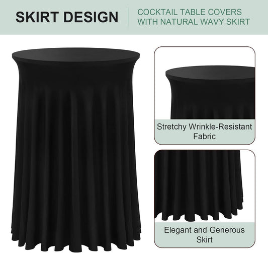 Cocktail Table Covers - 2 Pack 32"x 43" Black Cocktail Table Tablecloth with Natural Wavy Round Skirt for Bar Wedding Party Banquet