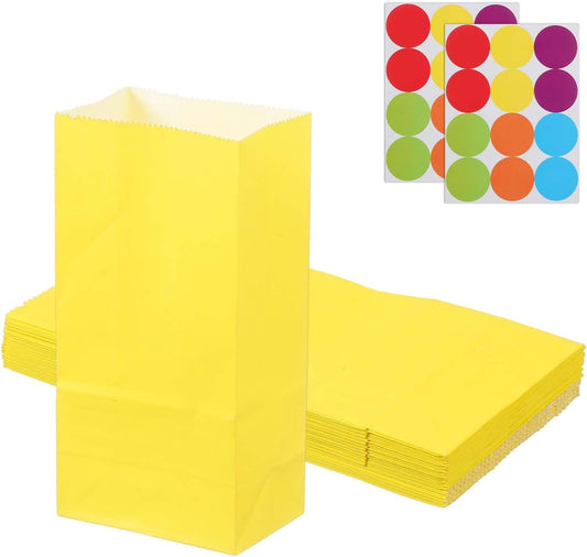 PATIKIL Party Favor Bag, 24 Pcs 3.5x2.4x7.1 Inch Mini Paper Candy Bags Gift Treat Celebration Halloween Goody Birthday Wedding Party with Stickers, Yellow