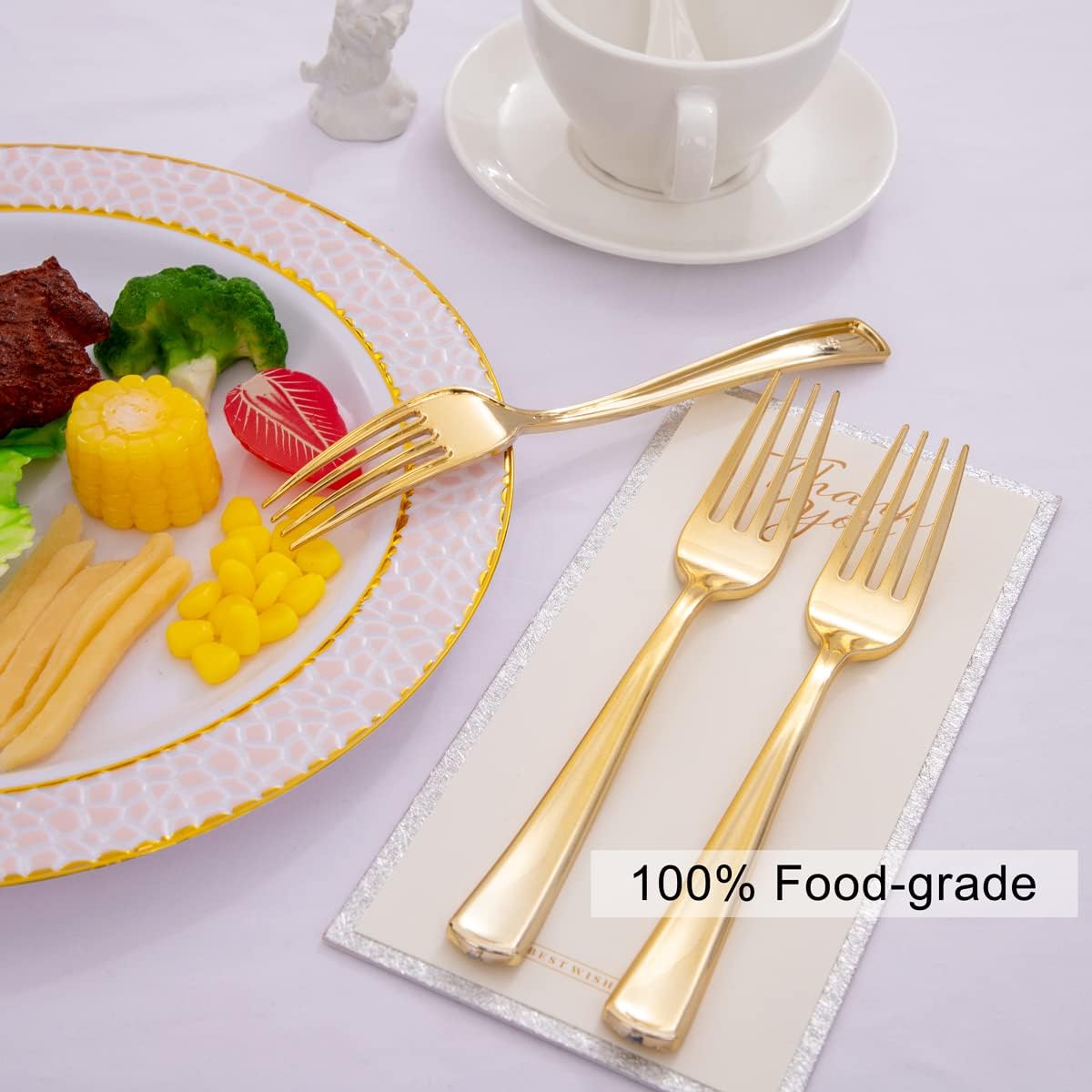 Liacere 200pcs Gold Plastic Forks - Heavyweight - 7.4 Inch Heavy Duty Forks - Gold Plastic Silverware Perfect For Parties & Weddings & Restaurants & New Year And Daily Using&Fall Decor