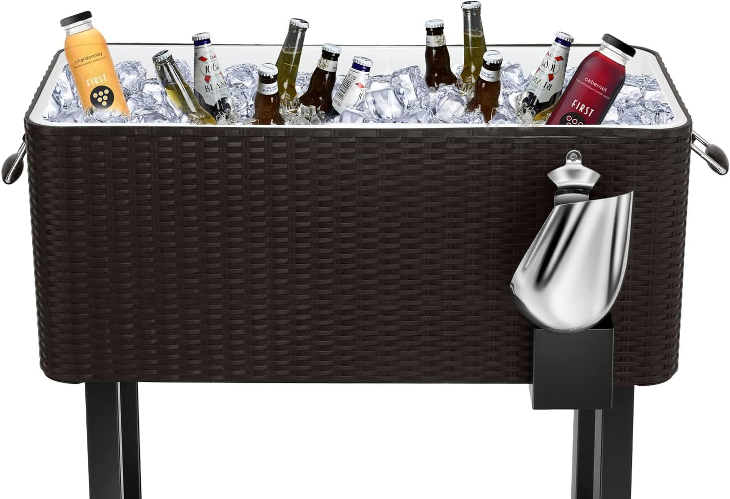 EDOSTORY 80 Quart Rolling Ice Chest Cooler Cart,Patio Backyard Party Drink Beverage Bar Stand Up Cooler Trolley with Ice Scoop