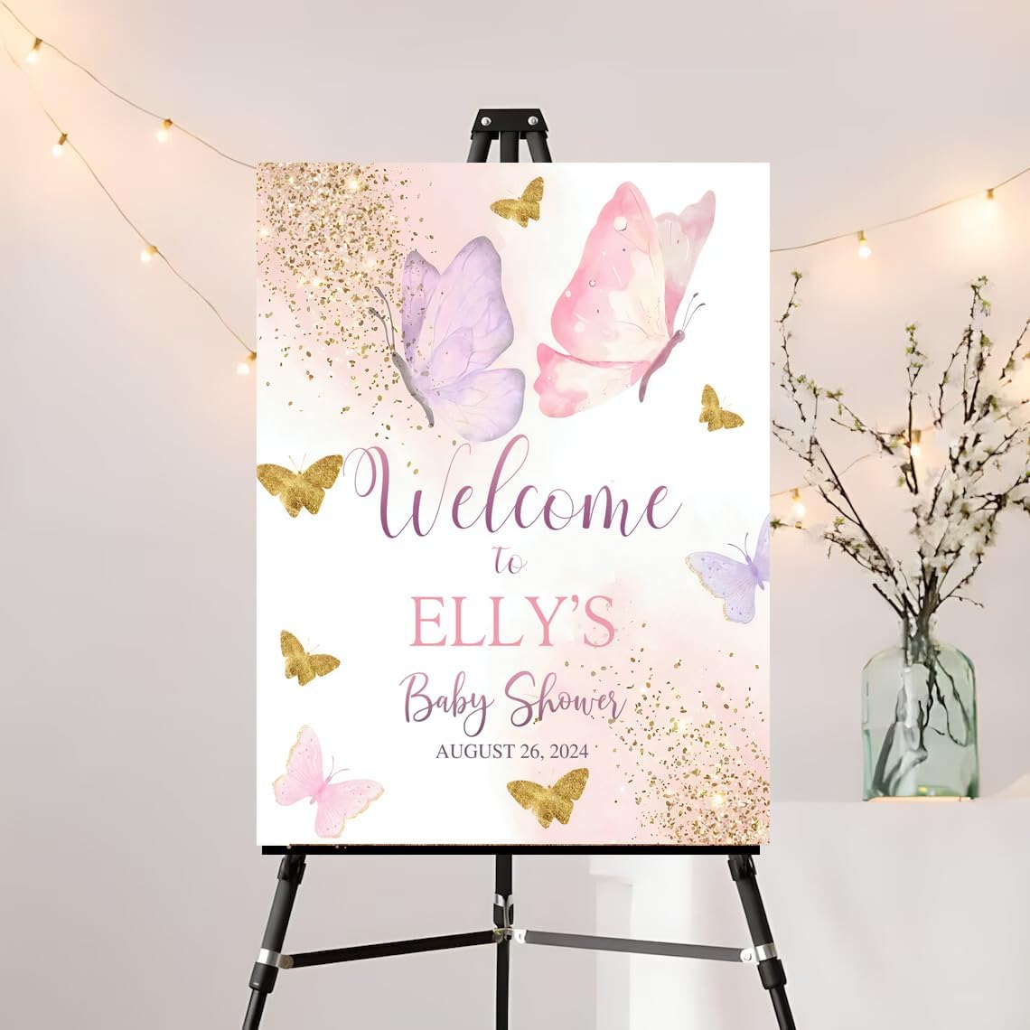 Editable Butterfly Baby Shower Welcome Signs, Butterfly Welcome Poster, Personalized Welcome Signs for Baby, Plastic Sign, Baby Shower Decoration for Girls, Instant Download 18x24", Butterfly Decor