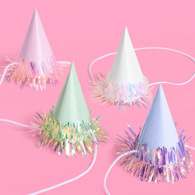 xo, Fetti Iridescent Foil Mini Party Hats, 10 pcs. | Cute Birthday Decorations, Bachelorette Hair Accessory, Kids Bday Outfit, Fun Dinner Celebration Decor