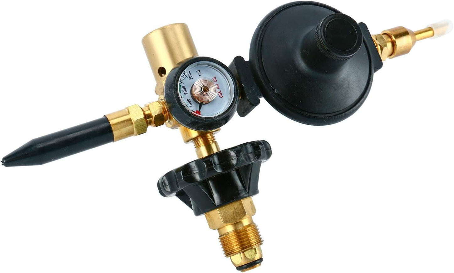 YaeTek Balloon Inflator Dual Mylar and Helium Latex Balloon Filler Valve Fits CGA-580 Tank Air Flow Inflator Regulator 0-3000 PSI (With Auto Foil Balloon Shut Off Valve) Pkg/1
