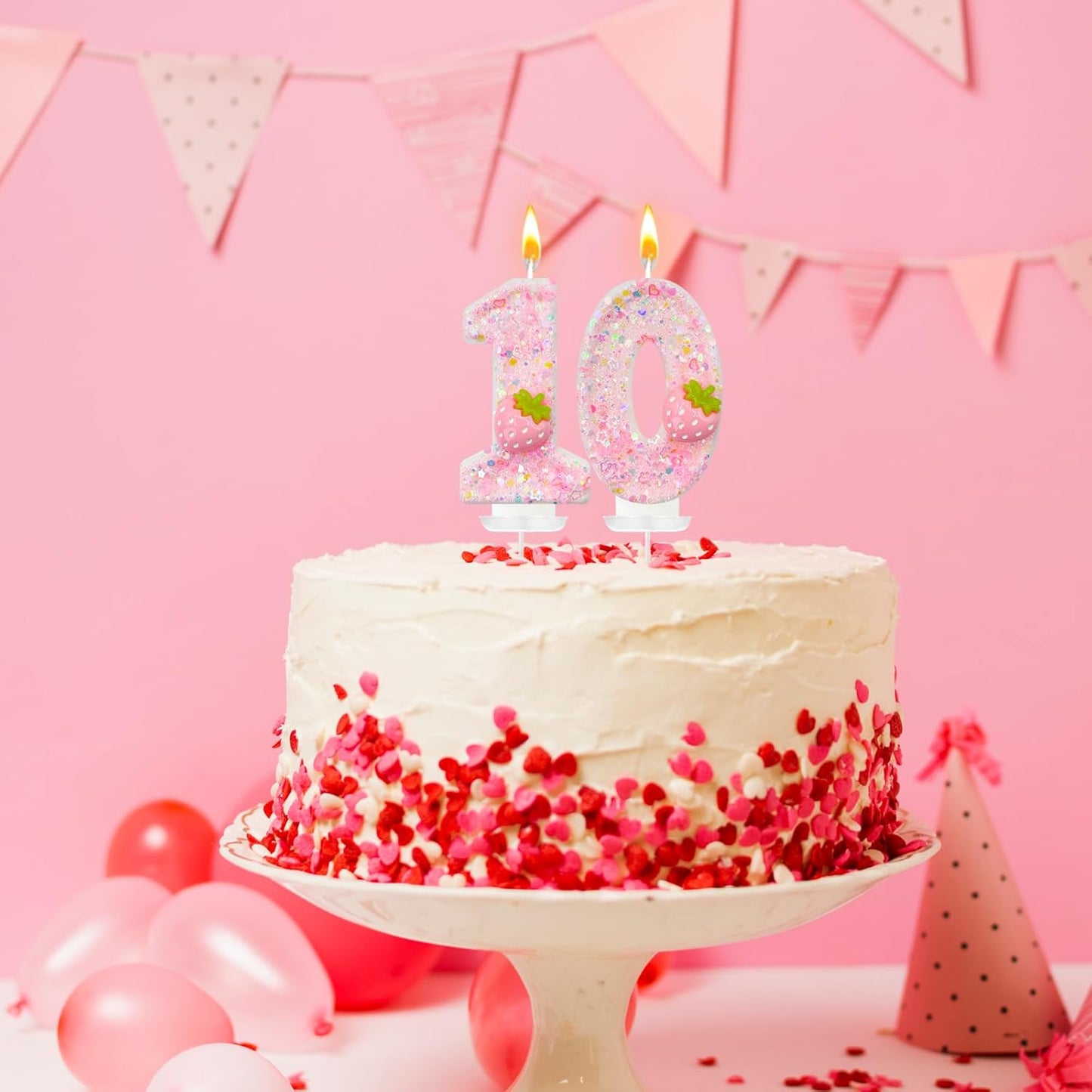 HXOUSE Strawberry Number 0 Birthday Candles - Pink Berry Birthday Candles for Cake, 0 Candle Topper for Anniversary Celebrations Supplies, Strawberry Party Decorations for Girl (No.0)