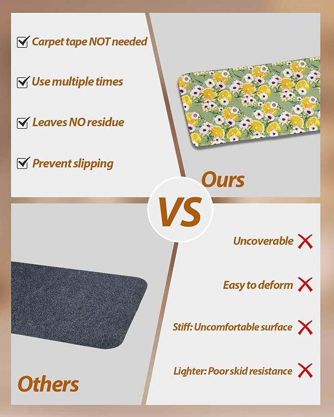 Summer Flowers Stair Treads Non Slip for Wooden Steps Pink Floral Yellow Lemons Leaves Green Pastoral Stair Runner Carpet Reusable Adhesive Staircase Rugs for Dogs, Elders and Pets, 8x30 Inch, 4PCS