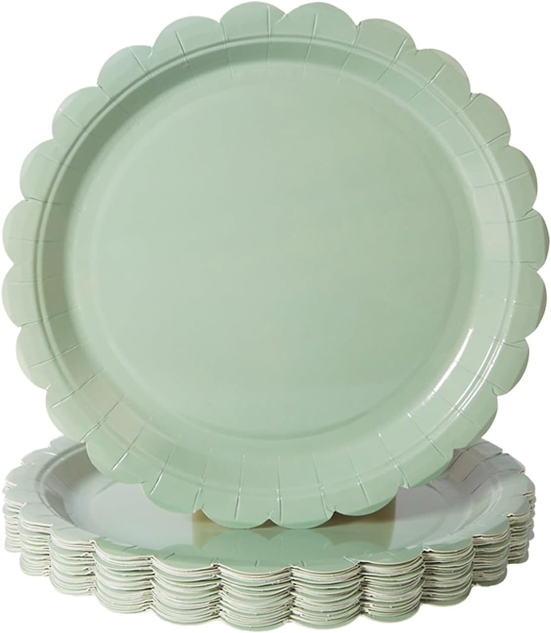 BEFORYOU 50PCS Scalloped Disposable Paper Plates Dessert Cake Party Plates for Baby Shower, Wedding,Bridal Shower Birthday Party Supplies (Sage-Green, 7IN)