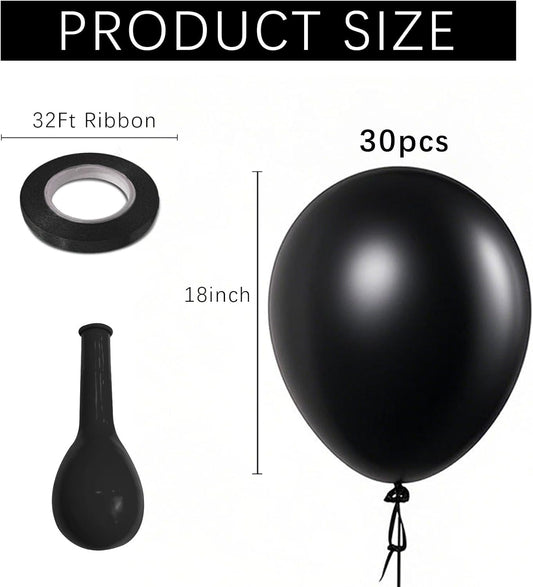 Black Balloons Party Decorations 30 Pack 18 inch Round Halloween Latex Balloons for Black Themed Wedding Graduation Anniversary Birthday Party Backdrop Decorations