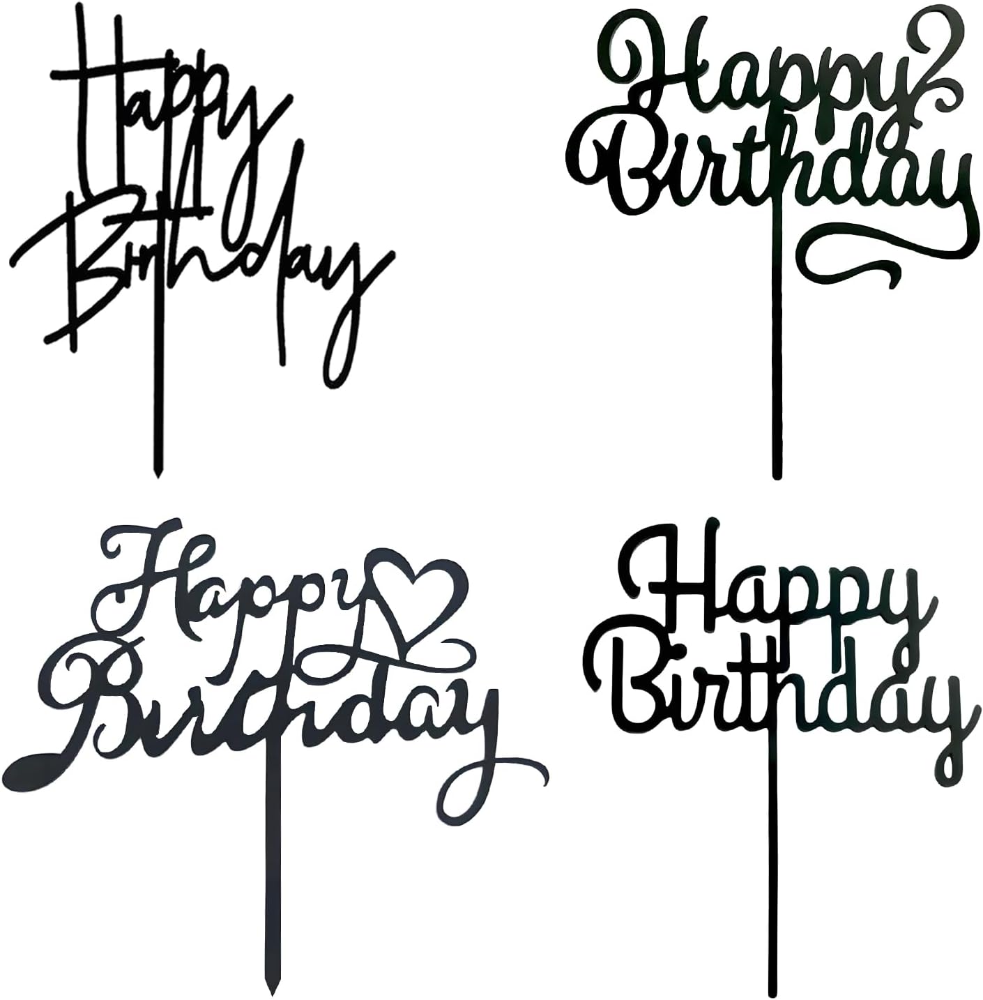 ZHENGYE Black Happy Birthday Cake Topper Set Acrylic Cake Toppers Birthday Cupcake Toppers Decoration For Women Men Baby Shower Birthday Party Decoration(4 Pieces)