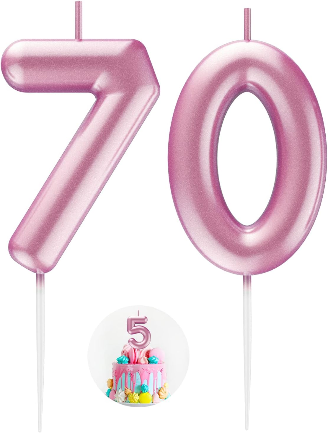 Pink Number 70 Candle Happy Birthday 3D Number Candles for Birthday Cake Party Decoration Wedding Anniversary Celebration Supplies